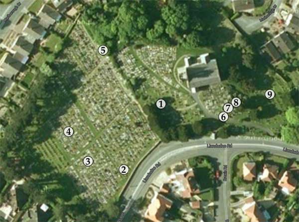 Map of interesting graves at Llandrillo-yn-Rhos