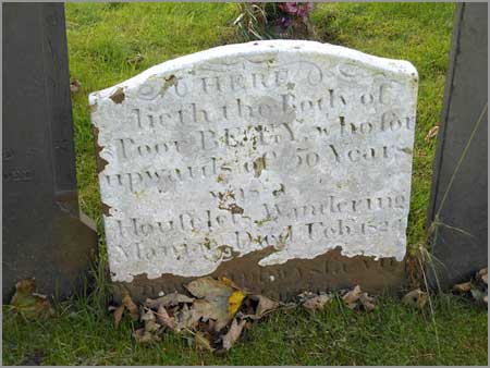 Grave stone of "Poor Betty"