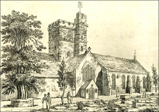 Drawing of Abergavenny church possibly c.1840