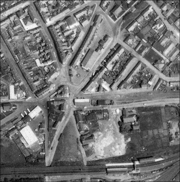Aerial view of Brynmawr in 1949 with cinema and station