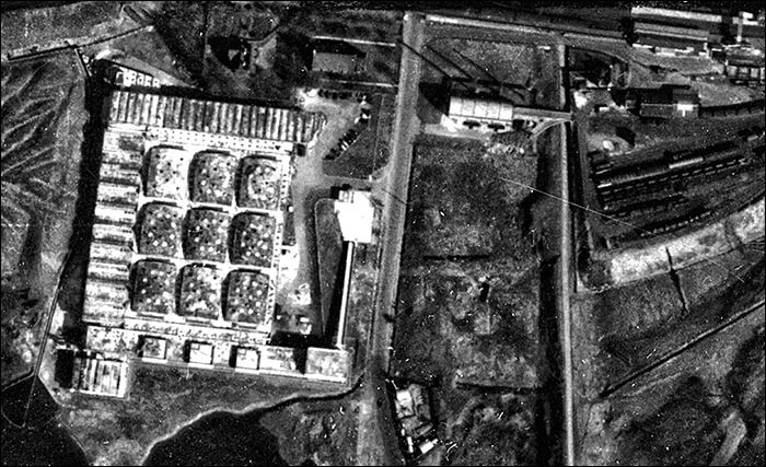 Aerial view of Brynmawr rubber factory in 1955