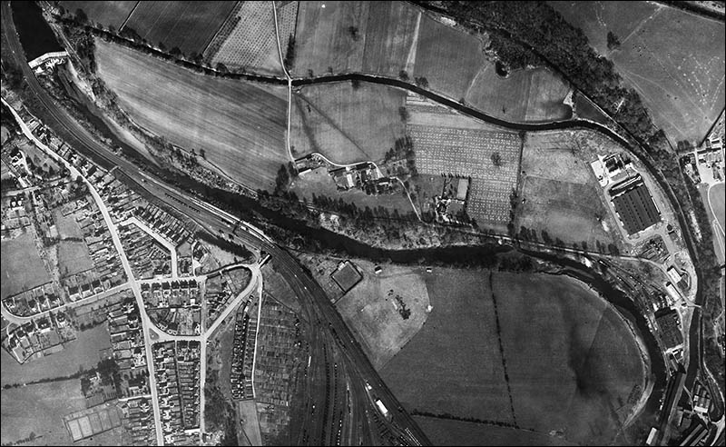 Aerial photo of Radyr weir and Melingriffith feeder in 1941