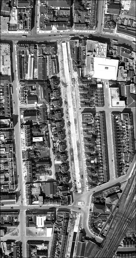 1948 aerial photo showing newly covered feeder canal in Churchill Way
