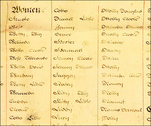 Picture of list of women slaves belonging to Nathanial Wells