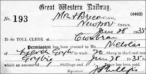 Photo of 1935 canal sheep dipping receipt
