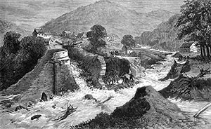 Drawing of Cwmcarn after dam burst