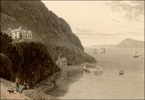Drawing of Fishguard harbour and Goodwick pier in 1814