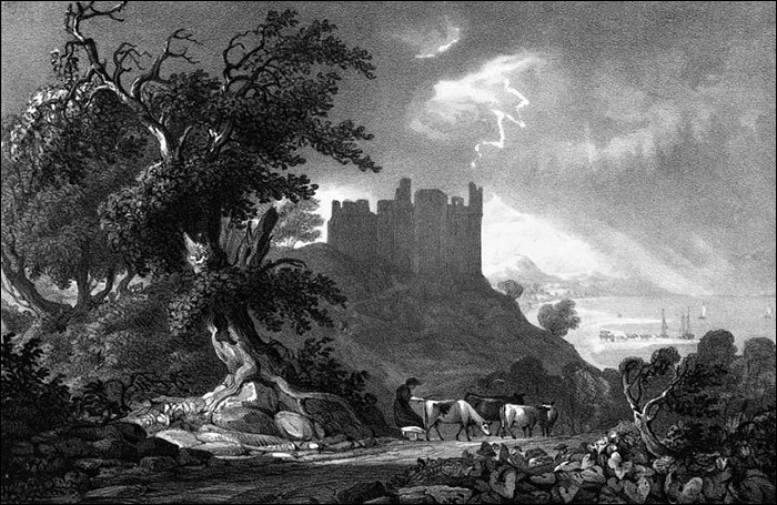 Drawing of Weobley Castle in 1830