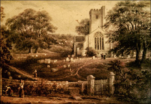 Old painting of Laugharne church