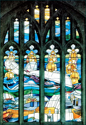 Photo of Mumbles lifeboat memorial window in church