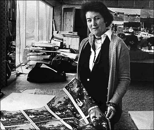 Photo of Laura Ashley in her Carno design studio