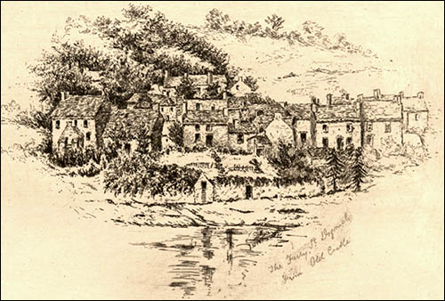 Drawing of St Dogmaels ferry from Old Castle, 1881