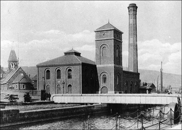 Old photo of St Nicholas' Church and the pump house, Swansea