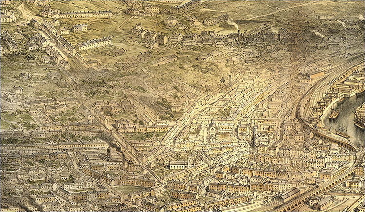 Extract from 1881 lithograph view across Swansea