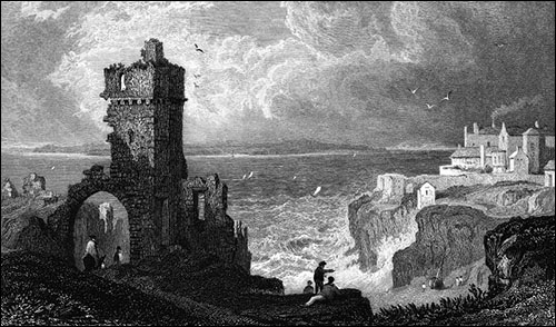 Drawing of Tenby Castle ruins c1830
