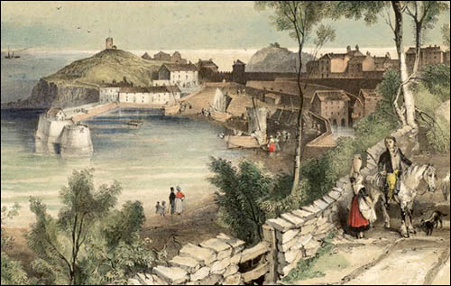 Painting of Tenby harbour and sluice before 1841