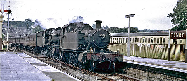 Photo of double-headed train arriving at Tenby in 1960s