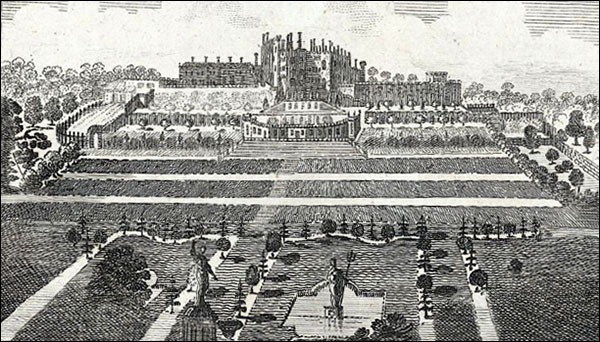 Drawing of Powis Castle and gardens c.1790
