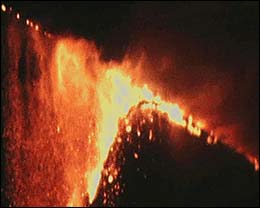 Photo of Britannia Bridge on fire