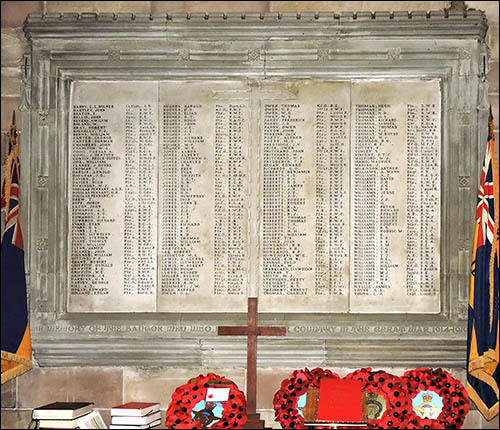 Photo of WW1 memorial in Bangor Cathedral