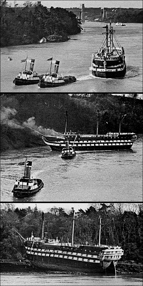 Photos of HMS Conway running aground in 1953