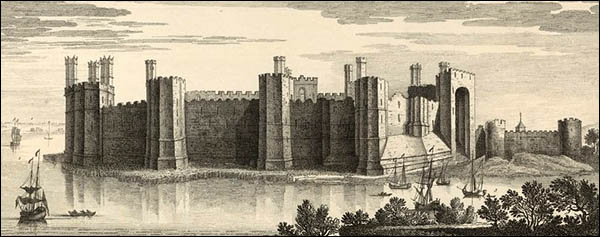 Drawing of Caernarfon Castle and adjoining wall 1742