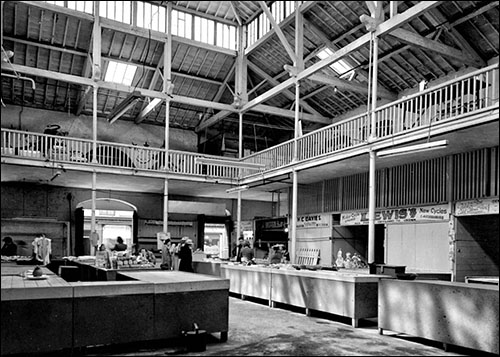 Old photo of Caernarfon market hall interior