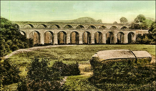 Old postcard showing Chirk aqueduct and viaduct