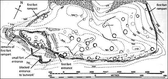 Map showing layout of Caer Seion hillfort