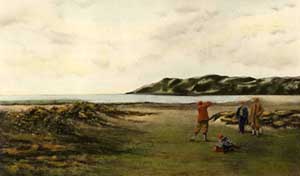 Conwy Golf Club painting by Douglas Adams