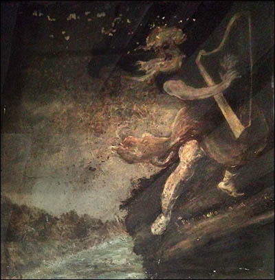 Photo of Orpheus wall painting in the Harp, Corwen
