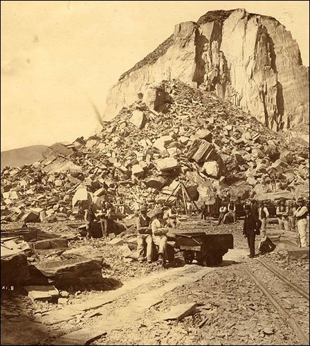 Old photo of Ceiliog Mawr pinnacle after blasting