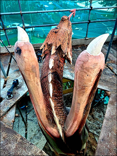 Photo of Dolgarrog beast carving in progress