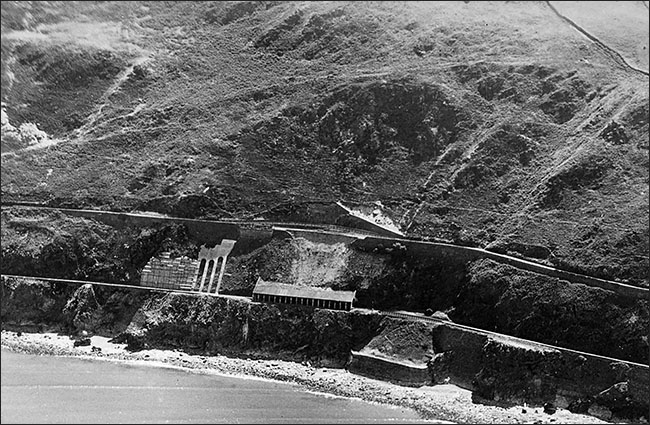 Aerial view of Friog avalanche shelter in 1940