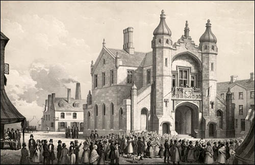 Engraving of Flint town hall in 1840
