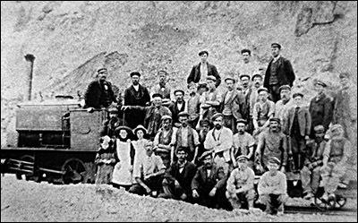 Workers and steam locomotive at Little Orme quarry