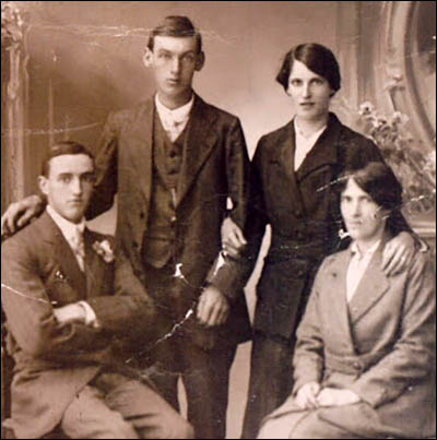 Photo of Johnnie Bryn Coch and bride Lucy Pritchard at their wedding in 1918