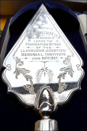 Photo of silver trowel presented to William J Williams