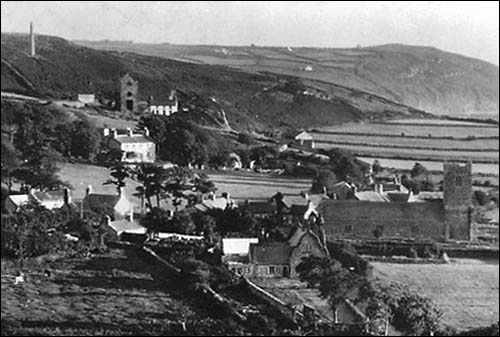 1930s photo of Llanengan showing disused lead mine and chimney