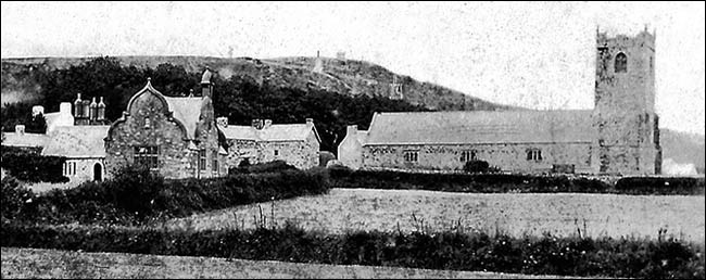 Old photo of Llanengan National School and church