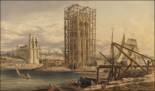 Drawing of Britannia Bridge under constructrion Drawing of Britannia Bridge under constructrion