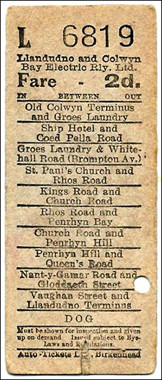 Photo of tramway ticket which includes Old Colwyn