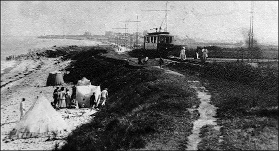 Old photo of tramway at Penrhyn Bay beach