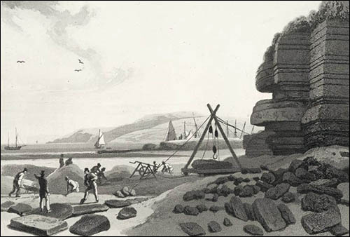 Engraving of limestone quarry near Red Wharf Bay