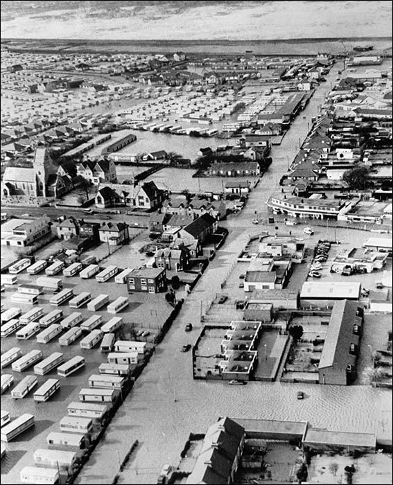 Aerial photo of Towyn floods in 1990