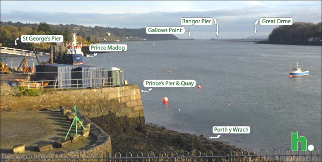 Photo showing eastward view of Menai Bridge
