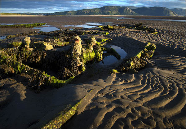 Remains of the Flying Foam schooner at West Shore, Llandudno