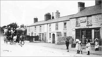 Old photo of coach arriving at The Plough