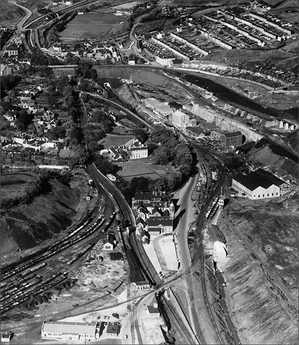 Aerial photo of site of Ebbw Vale Town station in 1948